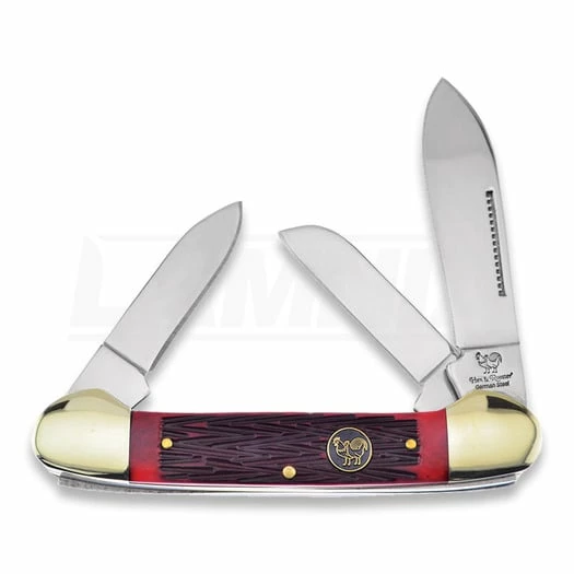 Hen & Rooster Canoe 3 Blade Red Pick Bone Folding Knife 3 Hen & Rooster Canoe 3 Blade Red Pick Bone Folding Knife